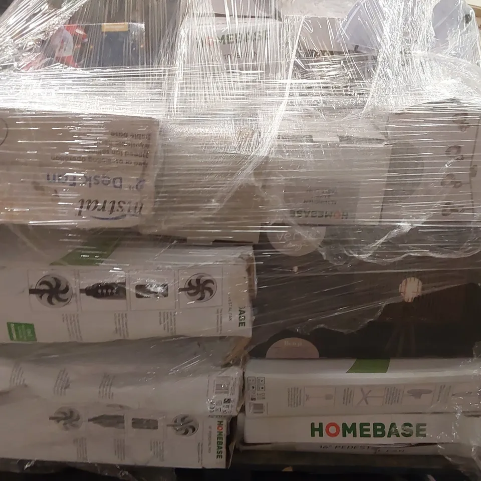 PALLET CONTAINING A LARGE ASSORTMENT OF UNCHECKED ELECTRICAL PRODUCTS INCLUDING: FANS, CEILING LIGHTS ECT
