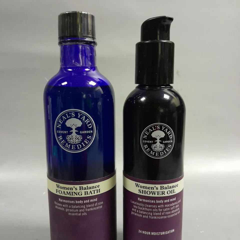 2 HEALTH AND BEAUTY ITEMS TO INCLUDE NEALS YARD WOMENS BALANCE SHOWER OIL (200ML) AND FOAMING BATH (200ML)