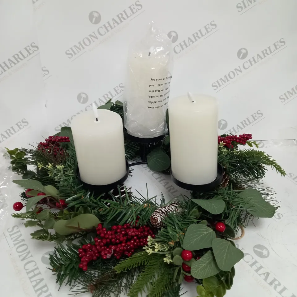 HOME REFLECTIONS 3 IN 1 FLAMELESS CANDLE WITH WREATH SET 