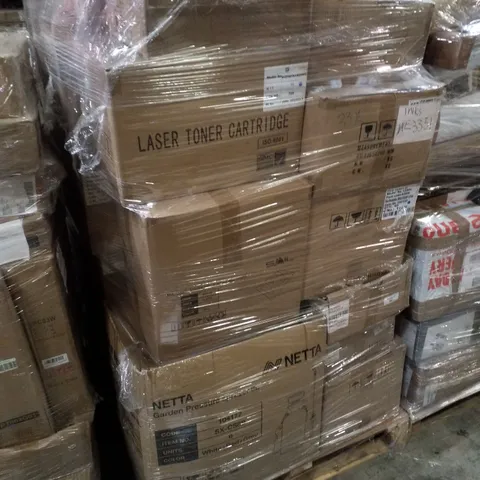 PALLET CONTAINING ASSORTED PRODUCTS INCLUDING GARDEN PRESSURE SPRAYER 8L, TONER CARTRIDGES & SLEEPING BAGS