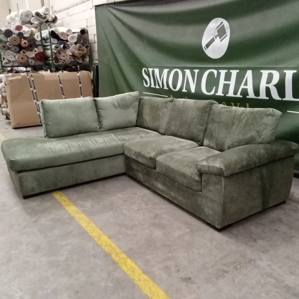 SALERNO STANDARD BACK FABRIC LEFT HAND CORNER CHAISE SOFA - GREEN RRP £899