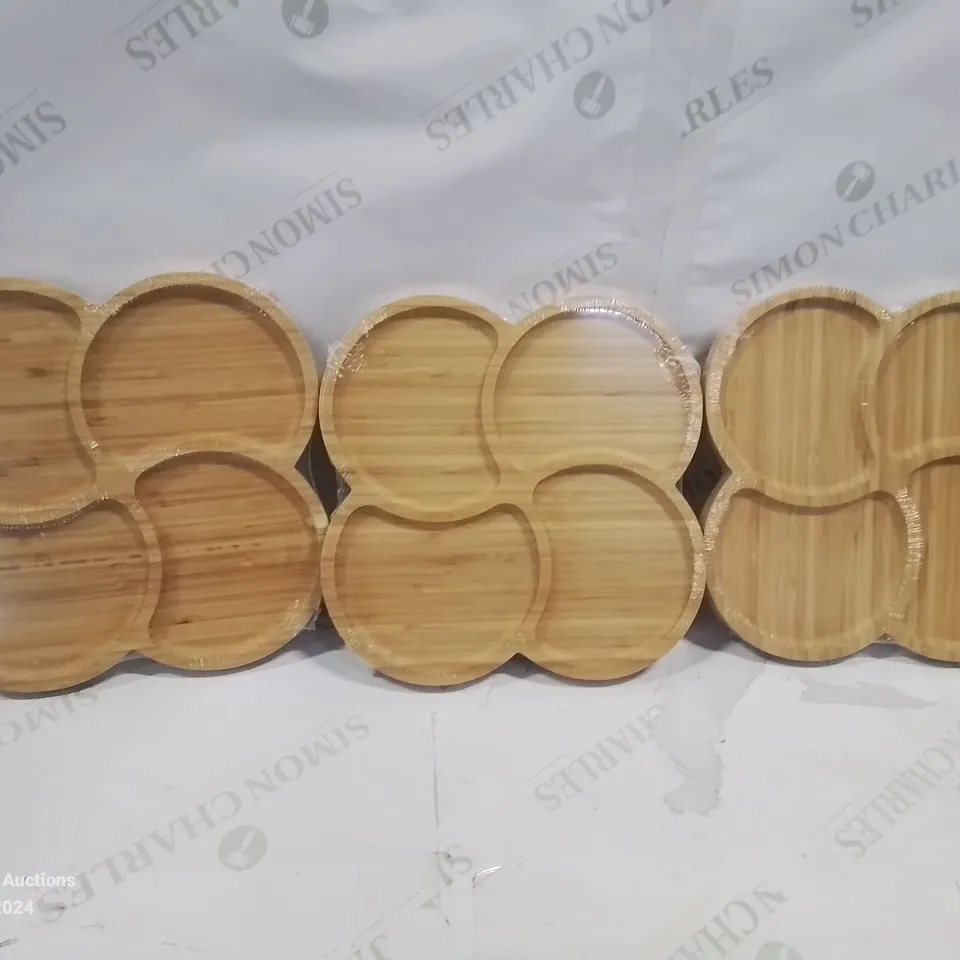 APPROXIMATELY 35 SEALED 4-SECTION WOODEN FRUIT/FOOD SERVING TRAYS