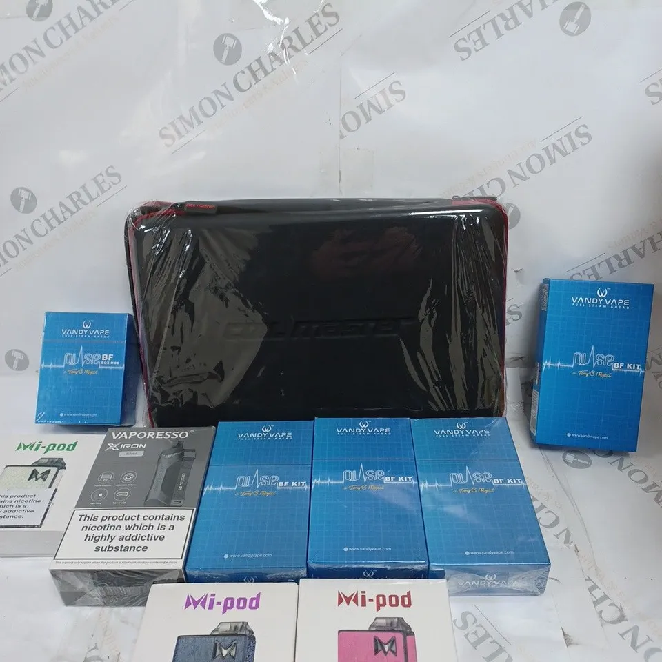 BOX OF APPROXIMATELY 10 ASSORTED E-CIGARETTE PRODUCTS & ACCESSORIES TO INCLUDE VANDY VAPE, COIL MASTER, MI-POD ETC