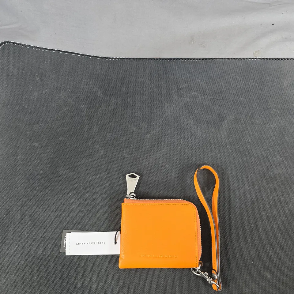 AIMEE KESTENBERG ORANGE LEATHER ZIP WALLET WITH WRIST STRAP