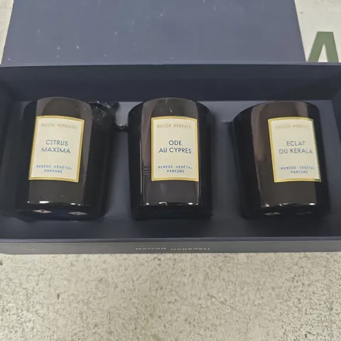 MAISON MONRAVEL SCENTED CANDLE SET β CITRUS MAXIMA; ODE AU CYPRΓS; ΓCLAT DU KERALA (3 Γ 70G)