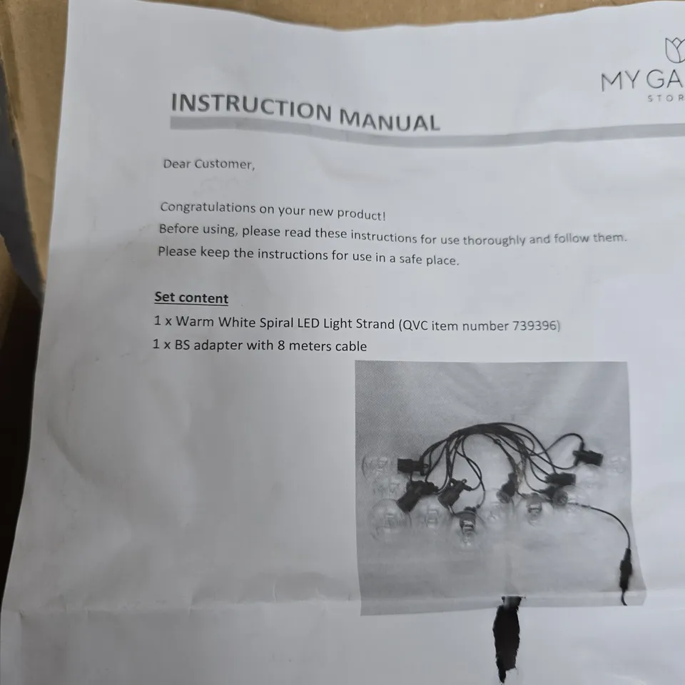 WARM WHITE SPIRAL LED LIGHT STRAND (8M) WITH BS ADAPTER – MY GARDEN