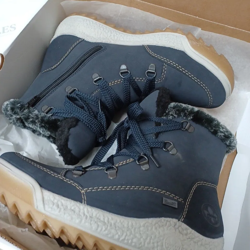 BOXED RIEKERWATER RESISTANT WARM HIKER BOOTS, NAVY -  SIZE 4
