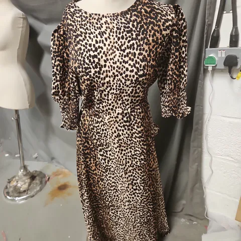 LEOPARD PRINT WOMEN'S DRESS WITH PUFF SLEEVES NEON MARL 