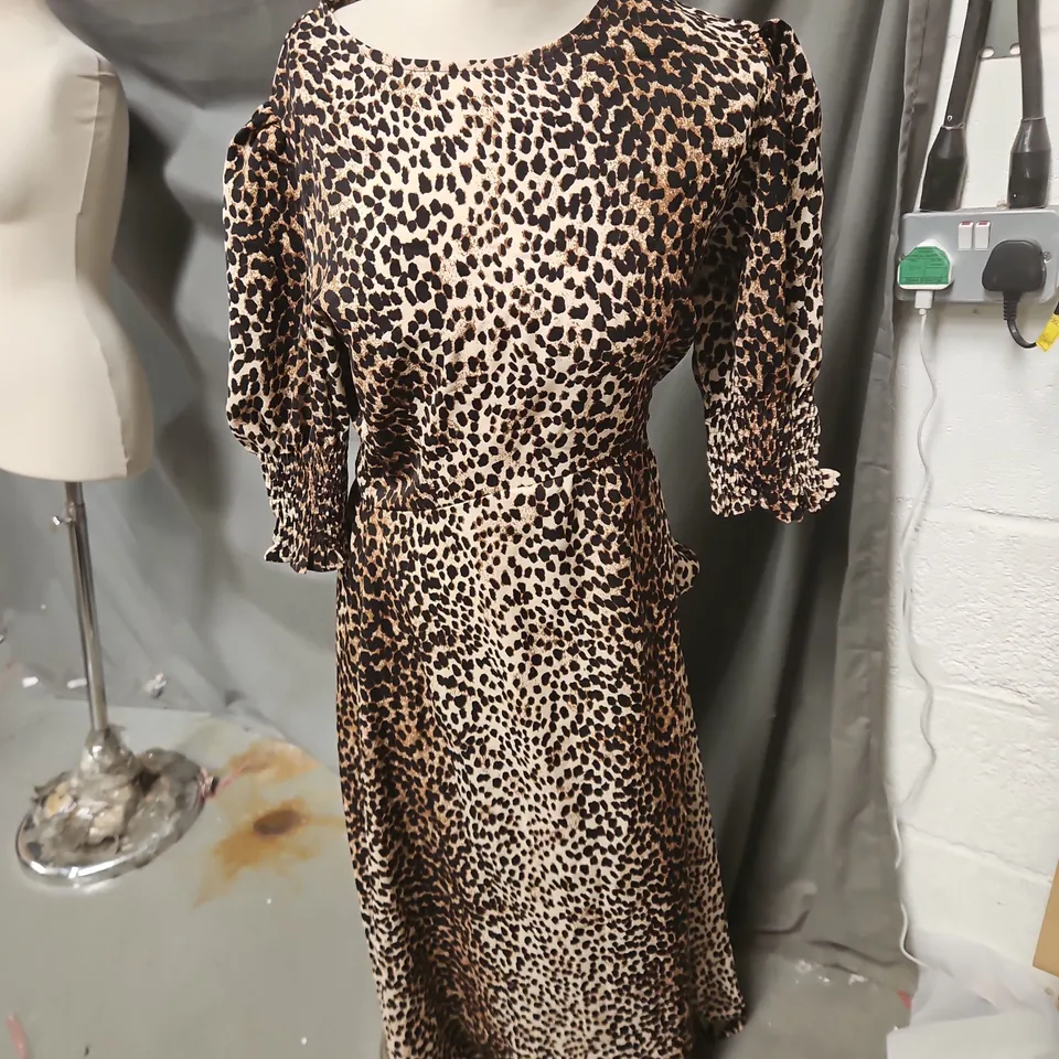 LEOPARD PRINT WOMEN'S DRESS WITH PUFF SLEEVES NEON MARL 