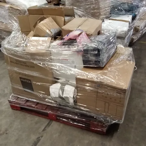 PALLET OF ASSORTED HOUSEHOLD GOODS AND PRODUCTS TO INCLUDE; AIR FRYER, KIDOOLA CAR SEATS, ETC