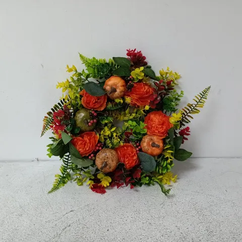 ARTIFICIAL AUTUMN FLORAL BOUQUET WITH ORANGE ROSES – HOME DECOR WREATH