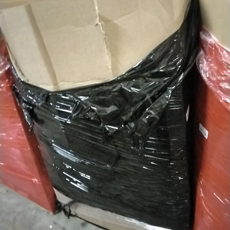 PALLET CONTAINING ASSORTED PRODUCTS INCLUDING UMBRELLAS, FOOTBALL MATS, FLOOR SQUEEGE, PICTURE FRAME & KIDS TANK TOPS