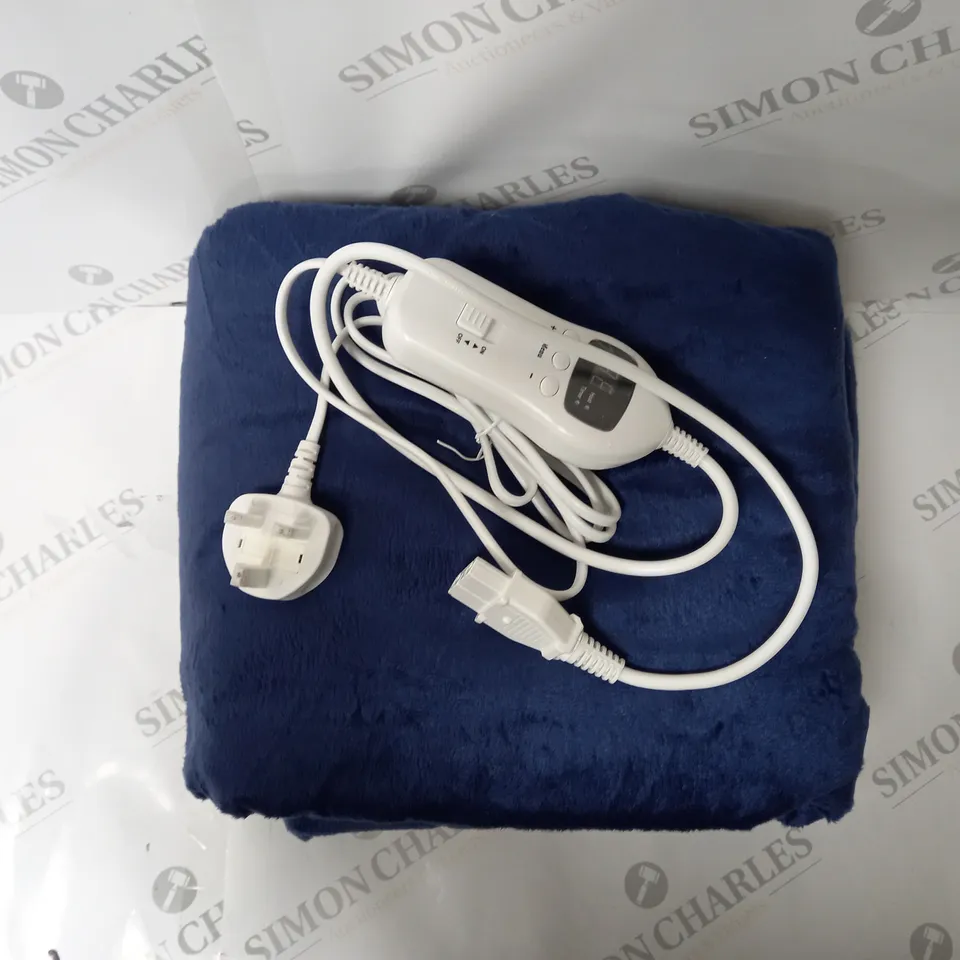 BOXED SUPER POLAR FLEECE 160 X 120CM ELECTRIC BLANKET IN NAVY BLUE 