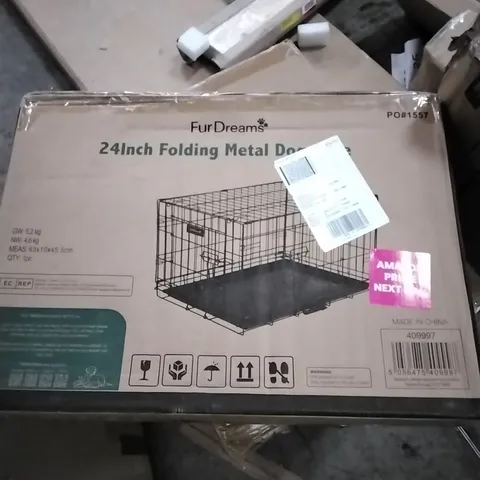 BOXED FURDREAMS 24INCH FOLDING METAL DOG CAGE 