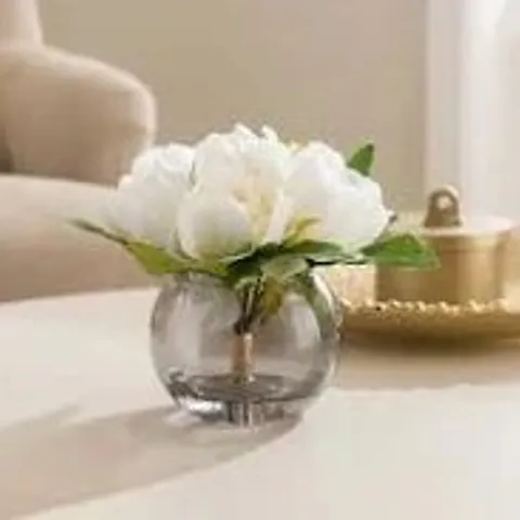 PEONY FAUX FLOWERS IN GLASS JAR WITH LIDS (SET OF 2)