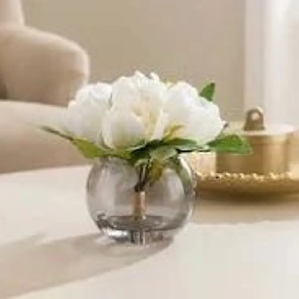 PEONY FAUX FLOWERS IN GLASS JAR WITH LIDS (SET OF 2)