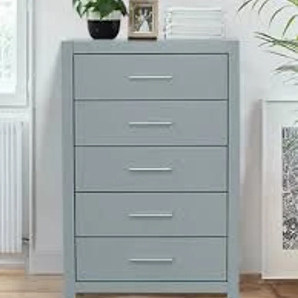 BOXED RIO 5 DRAWER CHEST - GREY (1 BOX)