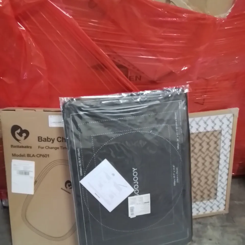 PALLET OF ASSORTED HOUSEHOLD GOODS AND PRODUCTS TO INCLUDE;BABY CHANGING PAD,PLAYMAT,PICTURE FRAME