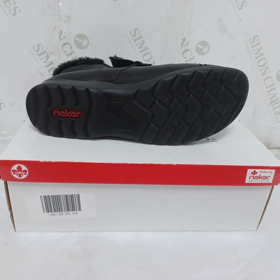 BOXED RIEKER ANTISTRESS LADIES BLACK FLEECE LINED BOOTS ZIP FASTENING. SIZE EU 39