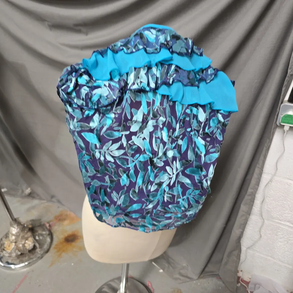 JACQUES VERT WOMEN’S TOP, NAVY & TEAL LEAF PRINT, UK 10