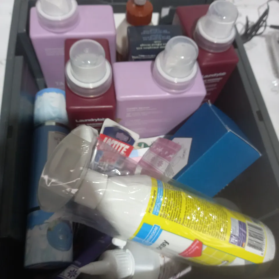 BOX OF APPROXIMATELY 20 ASSORTED ITEMS TO INCLUDE - GORILLA WOOD GLUE, TALLOW+ASH LAUNDRY CONDITIONER, LOCTITE GLUE  ETC