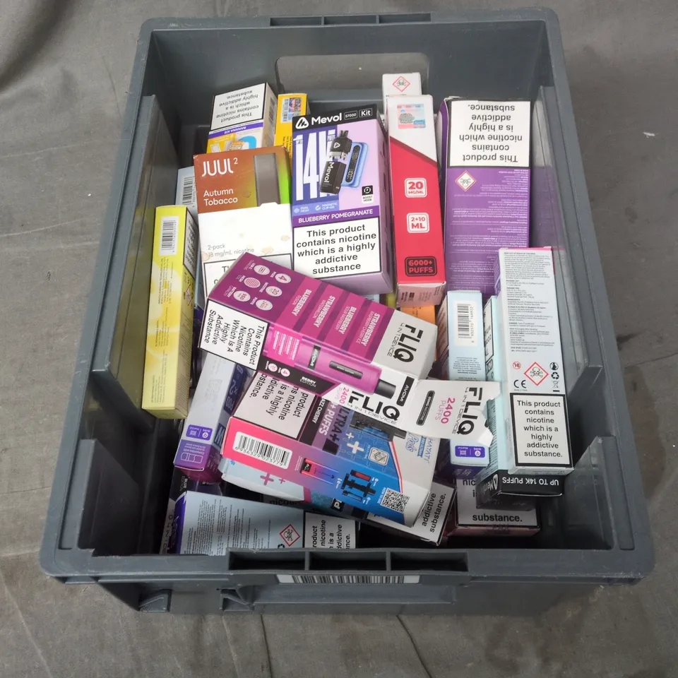 TOTE OF APPROXIMATELY 25 ASSORTED ELECTRONIC CIGARETTE ITEMS TO INCLUDE:  LOST MARY BM6000 POD REFILLS 