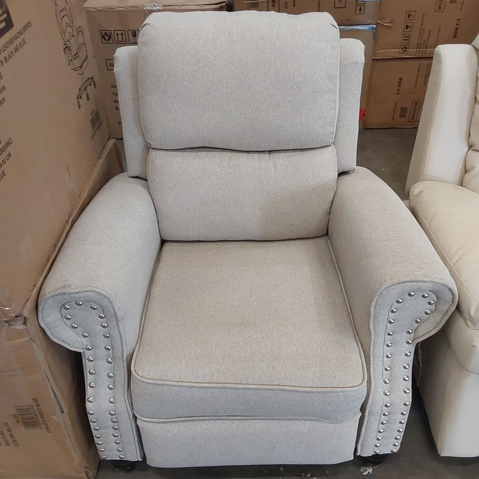 DESIGNER FABRIC UPHOLSTERED RECLINER CHAIR - BEIGE 