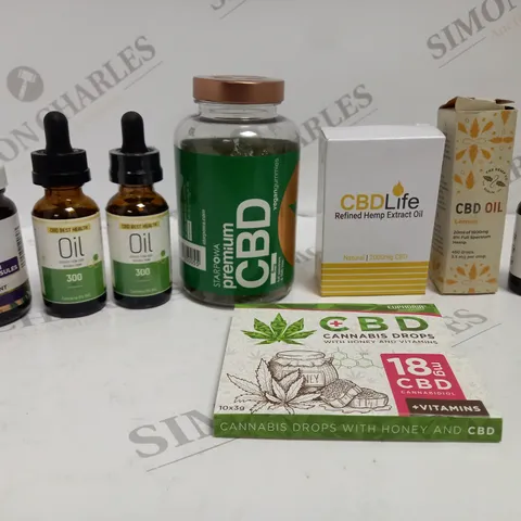 APPROXIMATELY 8 ASSORTED CBD FOOD SUPPLEMENT PRODUCTS TO INCLUDE GUMMIES, CAPSULES, OIL ETC