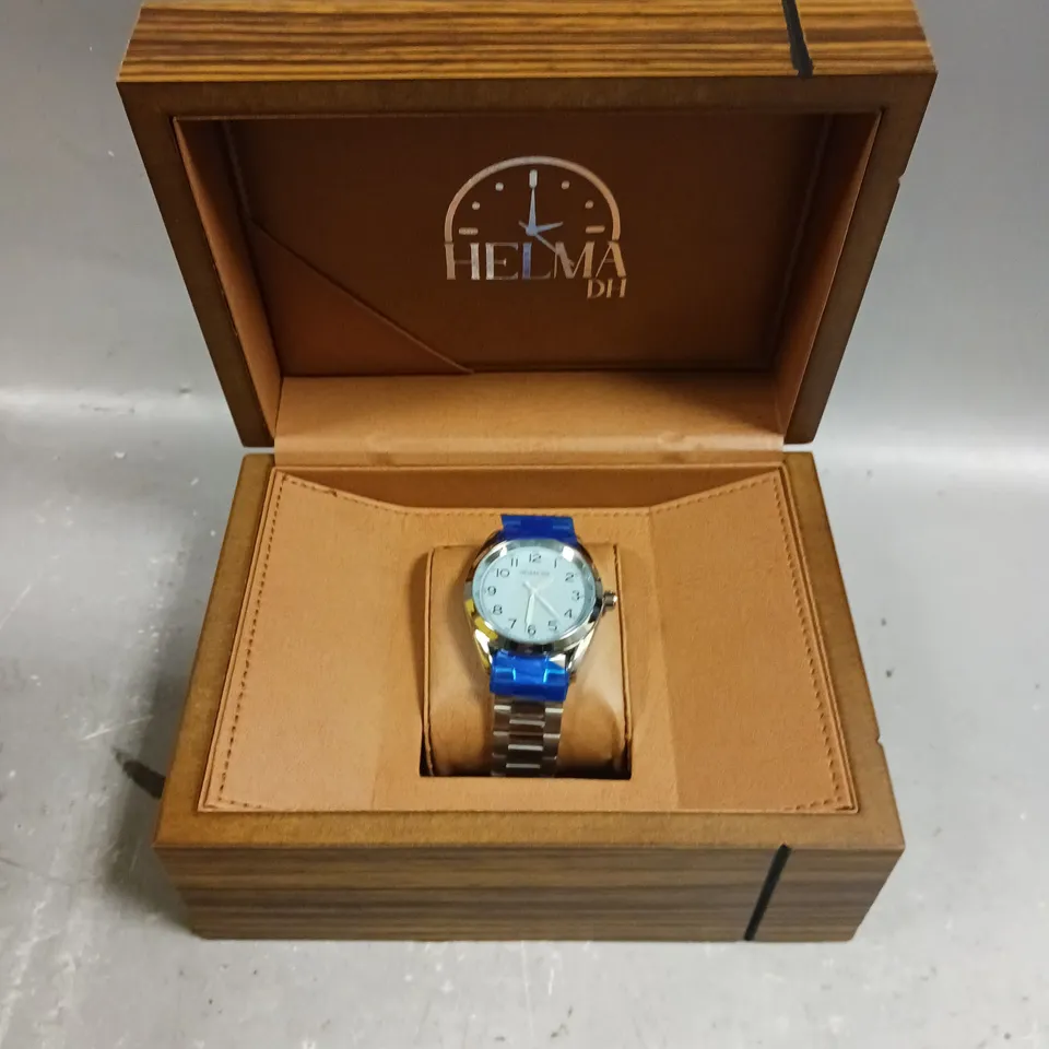 HELMA DH WRIST WATCH WITH LIGHT BLUE FACE - STAINLESS STEEL STRAP 