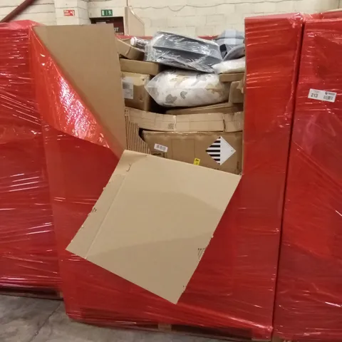 PALLET OF ASSORTED HOUSEHOLD GOODS AND PRODUCTS TO INCLUDE; LAWN EDGING, BOXED FURNITURE ETC