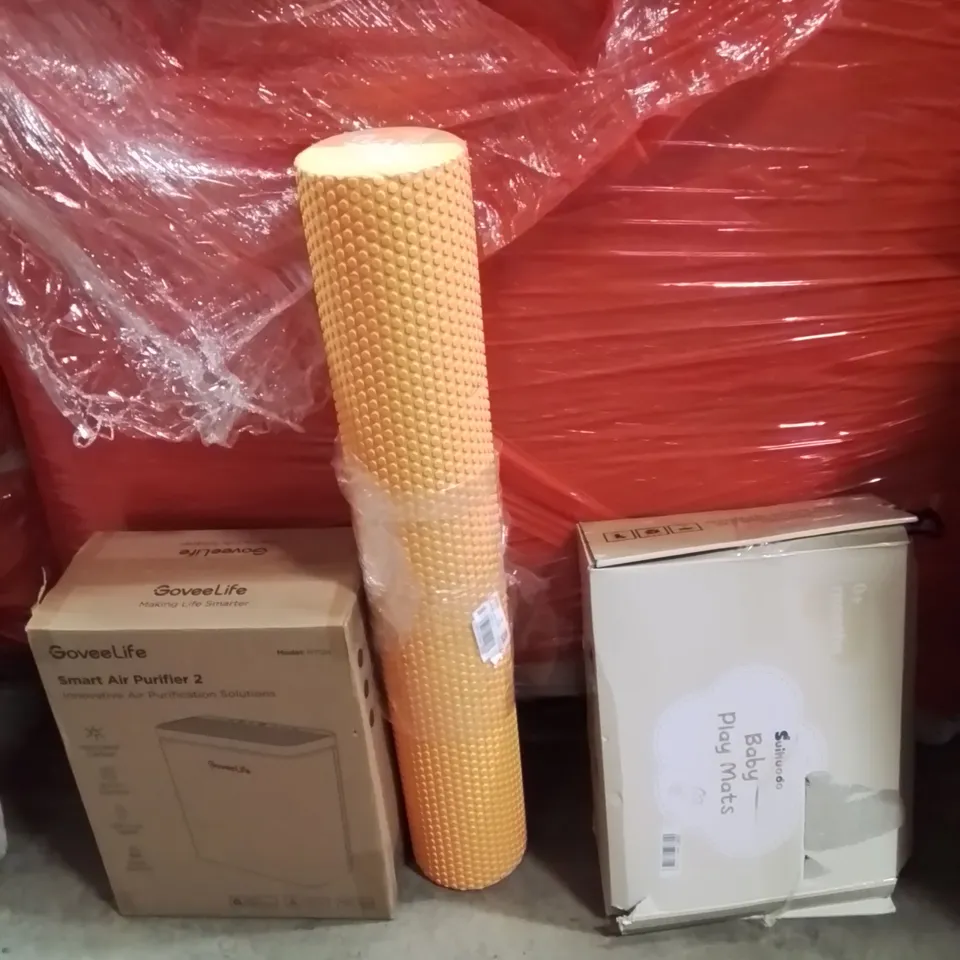 PALLET OF ASSORTED HOUSEHOLD GOODS AND PRODUCTS TO INCLUDE;BABY PLAY MATS,YOGA MAT,AIR PURIFIER