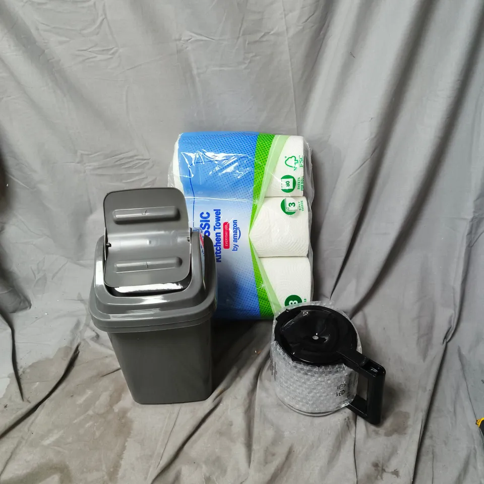 CAGE OF APPROXIMATELY 1 ASSORTED ITEMS TO INCLUDE CARAFE JUG, KITCHEN TOWEL, WASTE BIN ETC