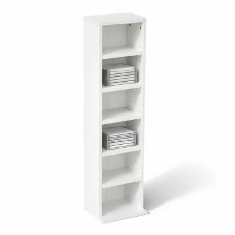 BOXED OYPLA 6 TIER WHITE WOODEN CD DVD GAME BOOK SHELF STORAGE TOWER RACK - FITS 102 CDS