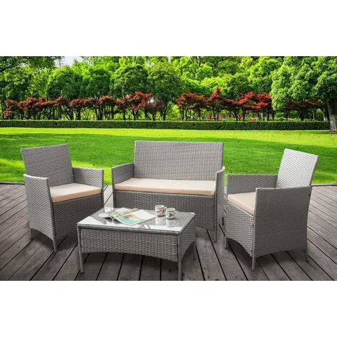BOXED SCHMIER GAUBERT RATTAN 4 SEATER CORNER SOFA SET (1 BOX) -GREY-