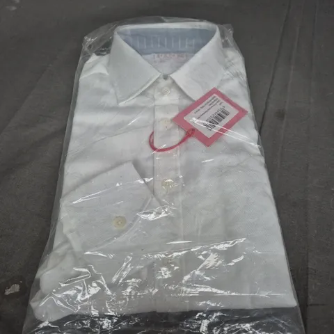 PINK CLASSIC FIT FORMAL COTTON BASKET WEAVE SHIRT IN WHITE - SIZE 15 NECK