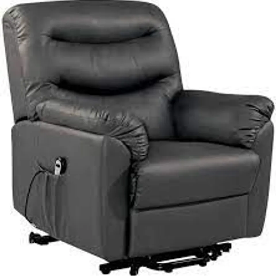 BOXED DESIGNER BLACK FAUX LEATHER DUAL RISE & RECLINE CHAIR (2 BOXES)