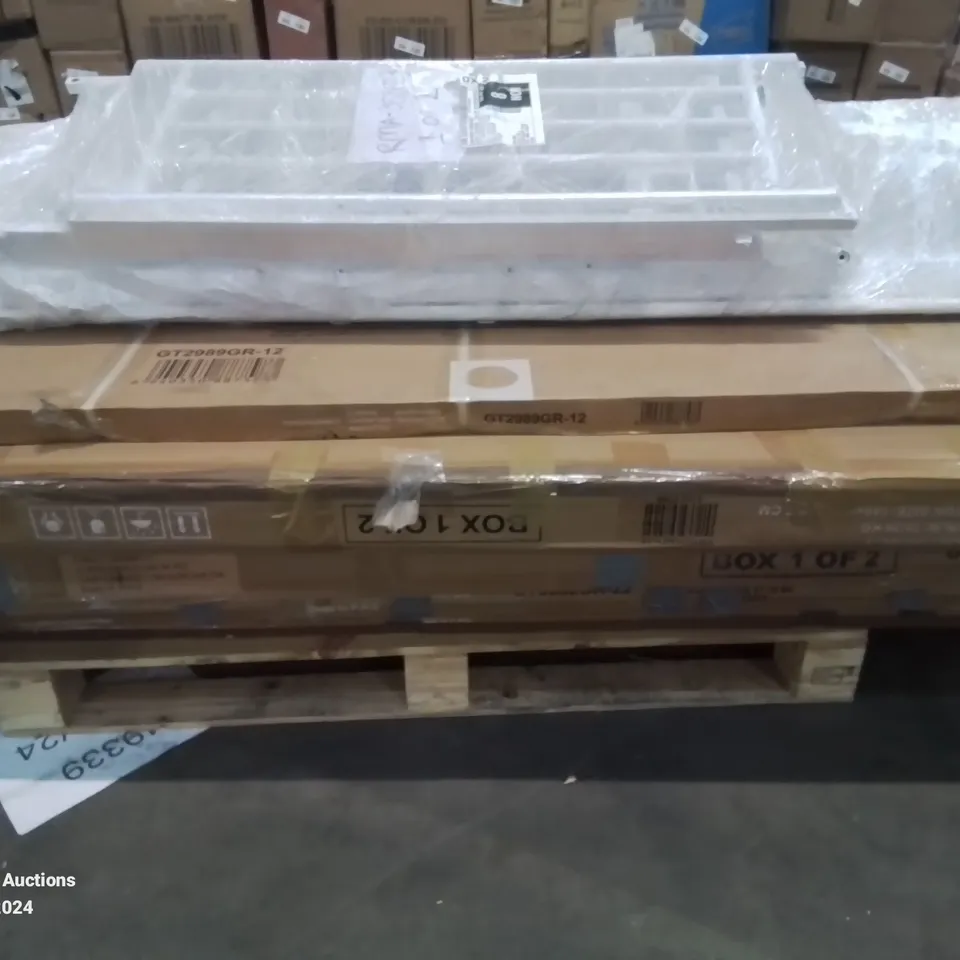 PALLET CONTAINING VARIOUS INCOMPLETE BOXED FURNITURE PARTS AND OTHER HOUSEHOLD ITEMS ETC.