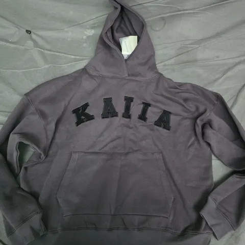 KAIIA SLOGAN OVERSIZED HOODIE IN DARK GREY - SIZE 8