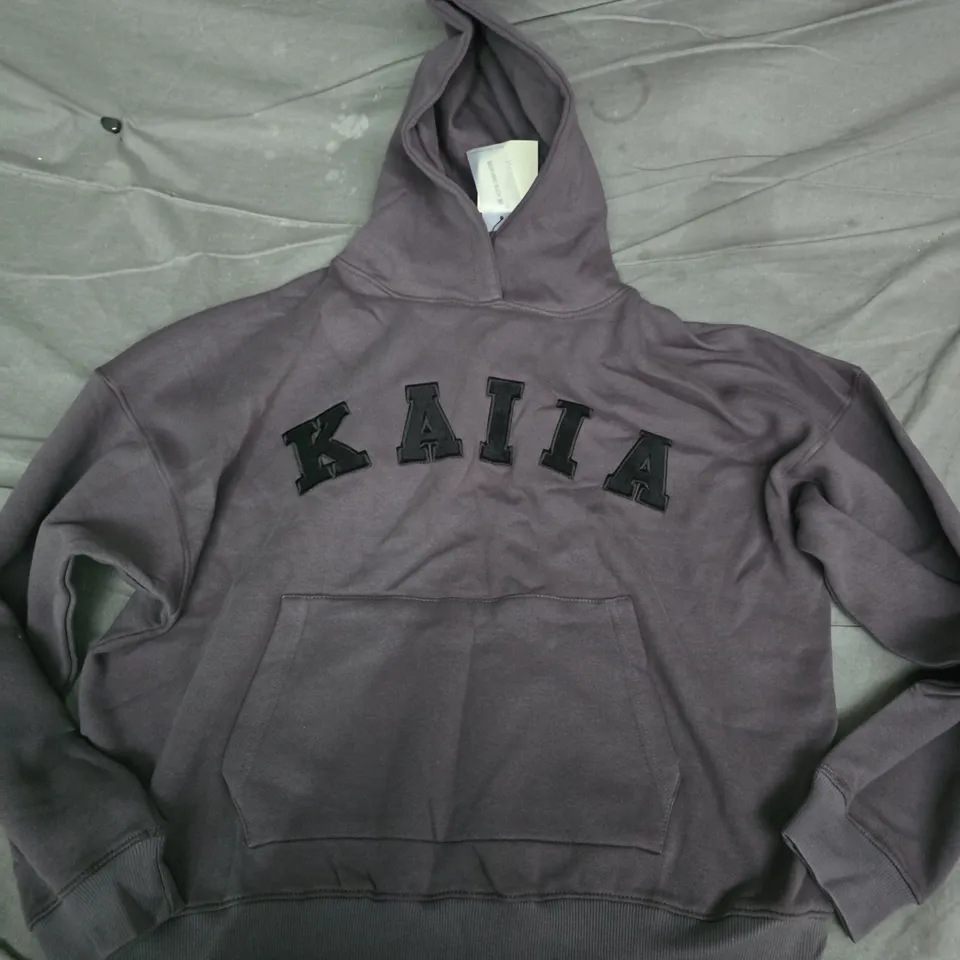 KAIIA SLOGAN OVERSIZED HOODIE IN DARK GREY - SIZE 8