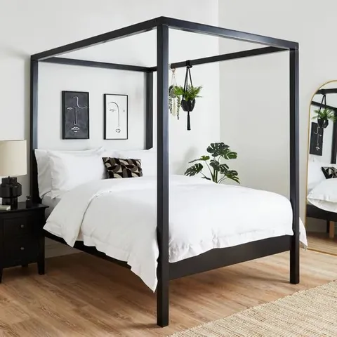 BOXED LYNTON 4 POSTER CANOPY BED FRAME, 6FT SUPERKING - BLACK (2 BOXES)