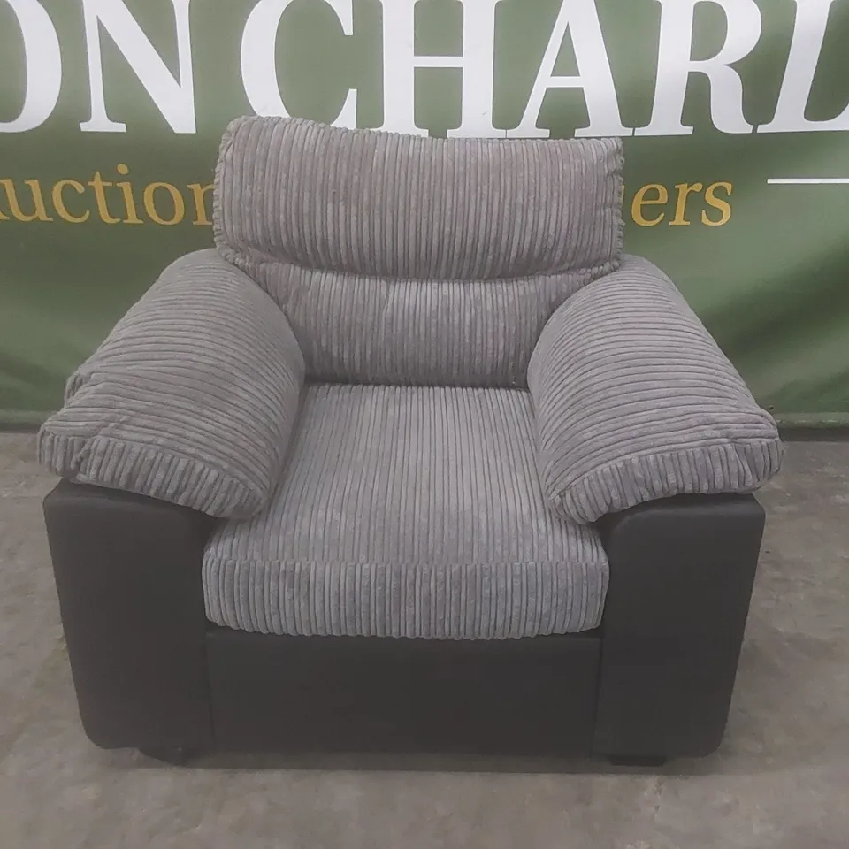 DESIGNER ARMSTRONG FABRIC UPHOLSTERED ARMCHAIR 