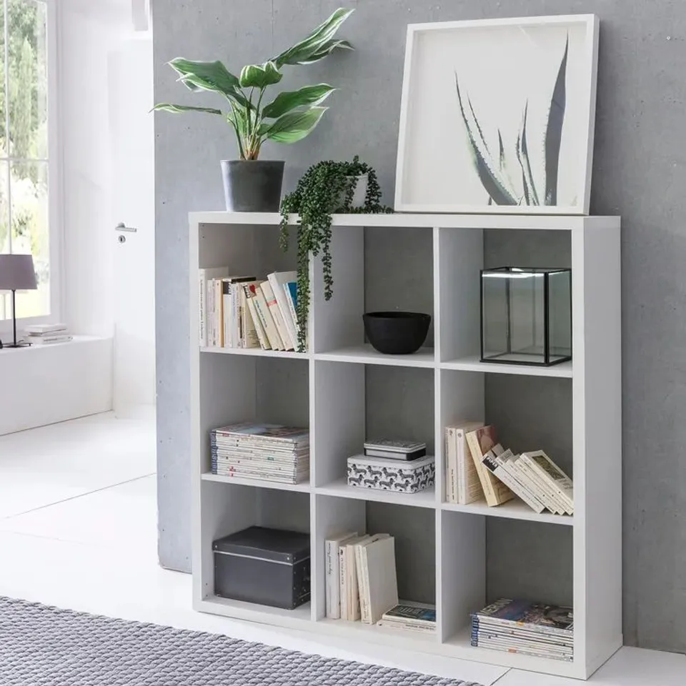 BOXED SCHAAF 112cm H X 112cm W SOLID WOOD GEOMETRIC BOOKCASE (1 BOX)