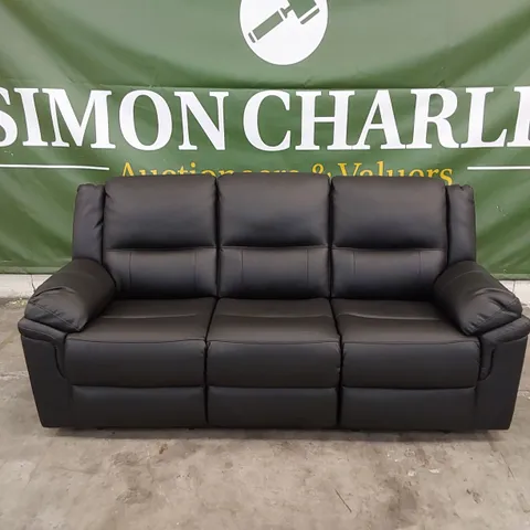 QUALITY DESIGNER ALBION 3 SEATER MANUAL RECLINER LEATHER SOFA - BLACK
