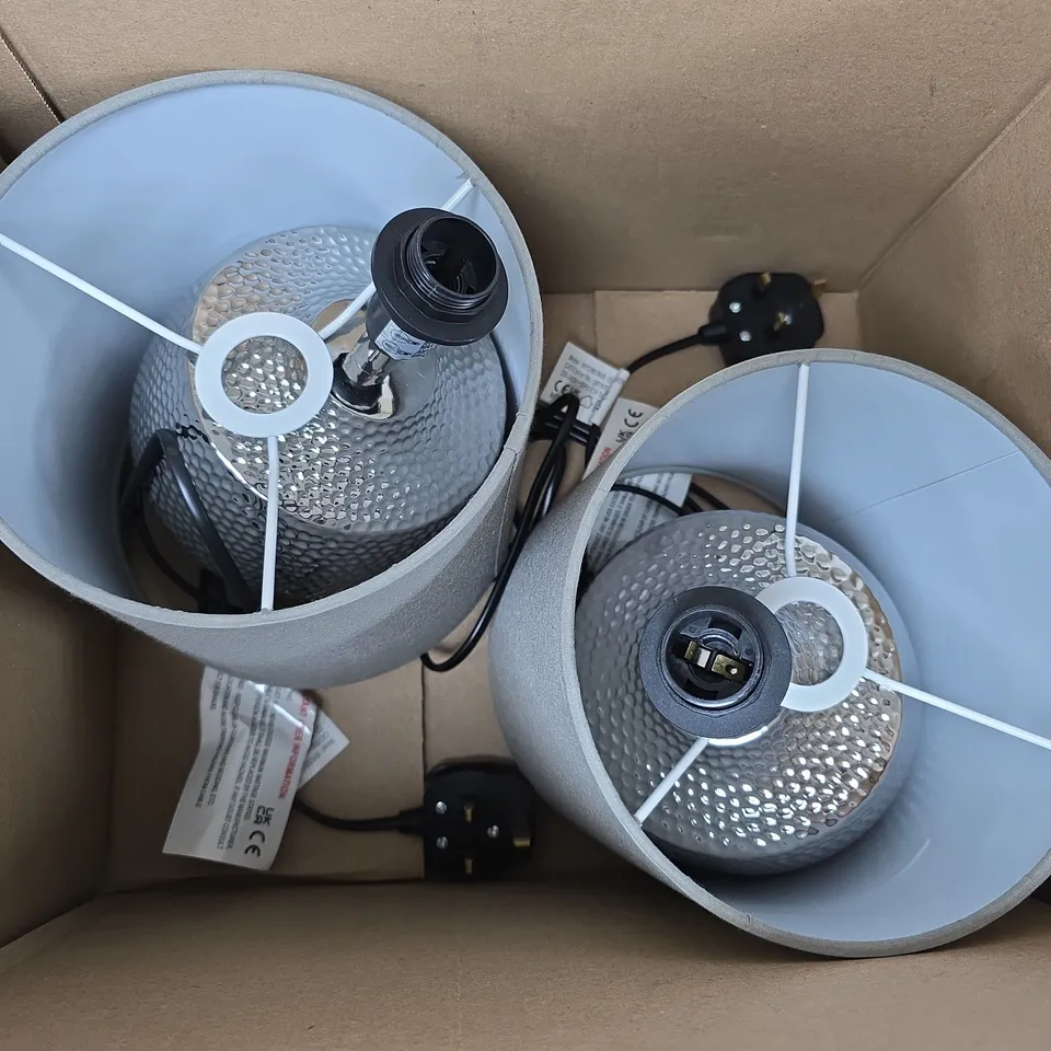 BOXED SET OF 2 HAMMER METAL TOUCH TABLE LAMPS - GREY/SILVER (1 BOX) RRP £50