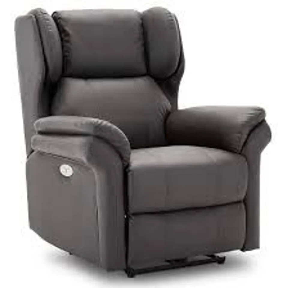 BOXED OAKFORD GREY ELECTRIC BONDED LEATHER AUTO RECLINER WING BACK LOUNGE CHAIR WITH USB (2 BOXES) RRP £439.99
