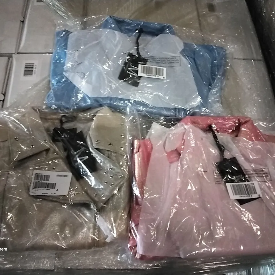 PALLET OF ASSORTED CLOTHING INCLUDING JULIEN MACDONALD BIKER JACKETS