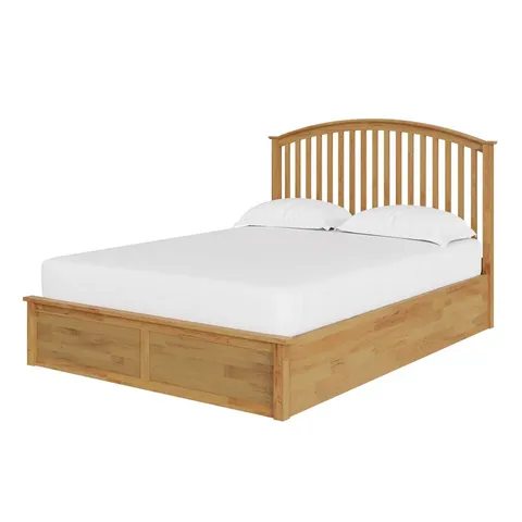 BOXED ARMORY UPHOLSTERED OTTOMAN BED - LIMED OAK FABRIC, 150CM KING SIZE (3 BOXES)