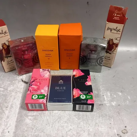 APPROXIMATELY 12 ASSORTED FRAGRANCES TO INCLUDE; DISCVER, IMPULSE, TED BAKER AND ROBOT HOMME