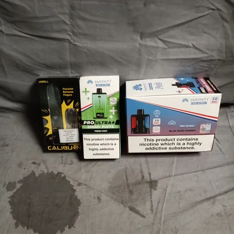 APPROXIMATELY 15 ASSORTED E-CIGARETTE PRODUCTS INCLUDING HAYATI, CALIBURN AND VUSE