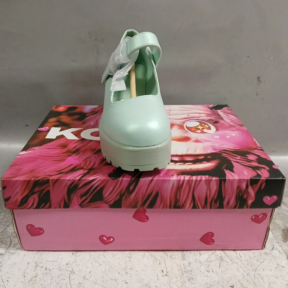 BOXED PAIR OF KOI TIRA PEARL MARY JANES SKY JEWEL EDITION IN BLUE SIZE UK 3